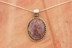 Genuine Charoite Sterling Silver Native American Pendant